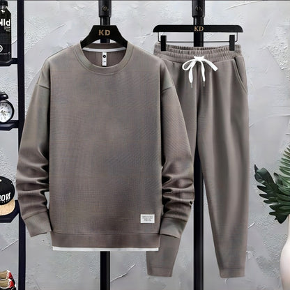 Men's Waffle Suit Sets Casual Long Sleeved Sweatshirt and Pants for Sports Men's T-shirt Hoodie Casual Trousers Set Loose Fit