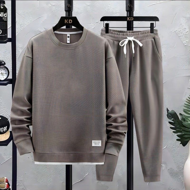 Men's Waffle Suit Sets Casual Long Sleeved Sweatshirt and Pants for Sports Men's T-shirt Hoodie Casual Trousers Set Loose Fit