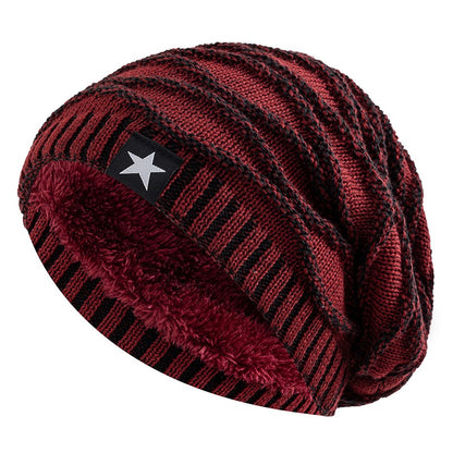 Novos Chapéus de Inverno Unissex Folgados Adicionam Forro de Pele Masculino e Feminino Gorro Quente Casual com Decoração de Estrela de Cinco Pontas Chapéus de Inverno de Tricô