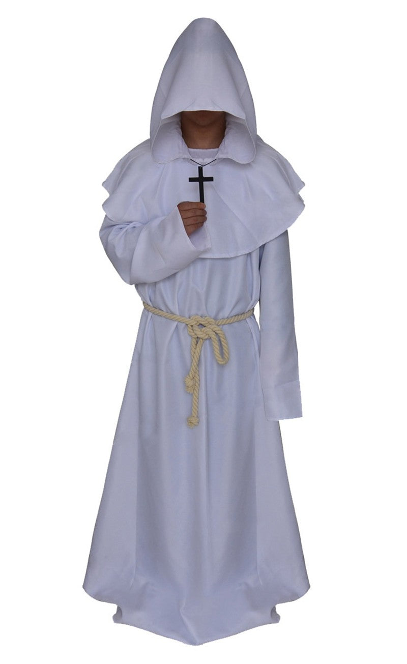Halloween Wizard Cosplay Medieval Monk Hooded Robe Costume Mask Hat For Men Steampunk Priest Horror Masquerade Unisex Cloak Cape