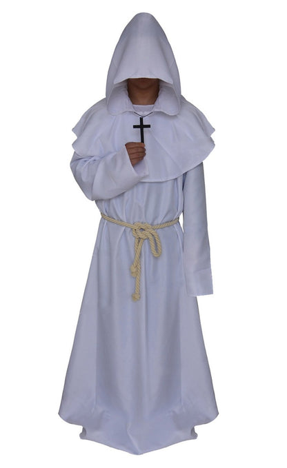 Halloween Wizard Cosplay Medieval Monk Hooded Robe Costume Mask Hat For Men Steampunk Priest Horror Masquerade Unisex Cloak Cape
