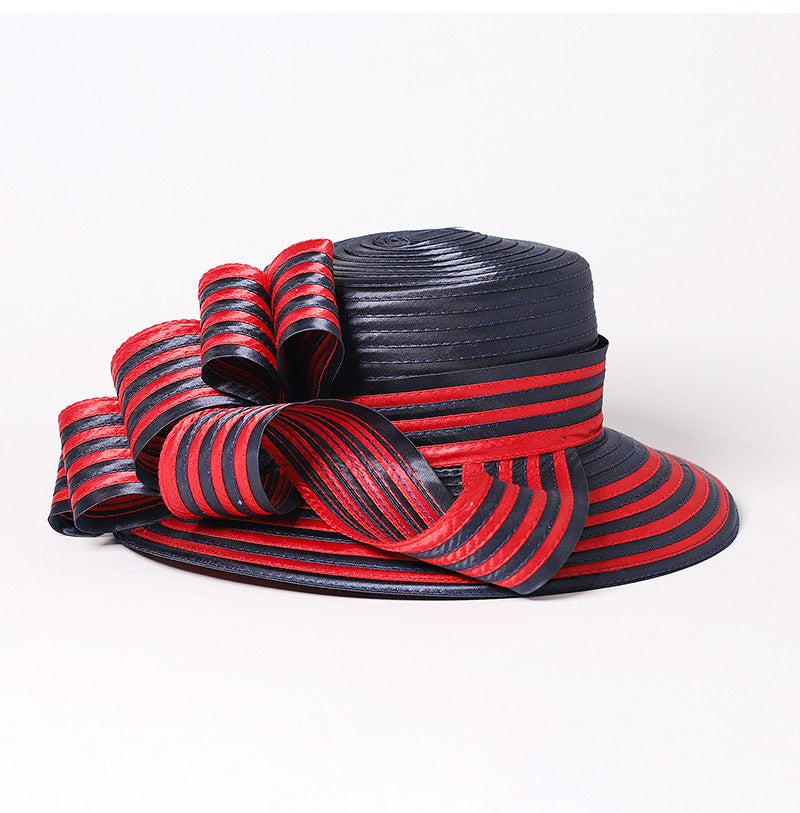 FS Satin Cloth Kentucky Derby Hats For Women Ladies Stripe Formal Tea Party Dress Wedding Bridal Elegant Church Cap Bowler Hat