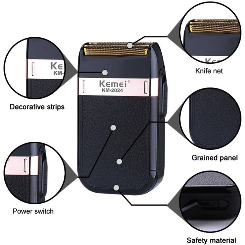 Kemei 2024 Rechargeable Shaver For Men Washable Electric Shaver Beard Shaving Machine Bald Head Electric Razor With Extra Mesh