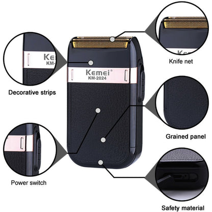 Kemei 2024 Rechargeable Shaver For Men Washable Electric Shaver Beard Shaving Machine Bald Head Electric Razor With Extra Mesh