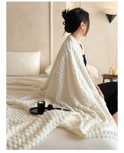Big 3D Clouds Stylish Hexagon Jacquard Decorative Fuzzy Blankets for Household, Camping, and Travel, Super Soft Cozy
