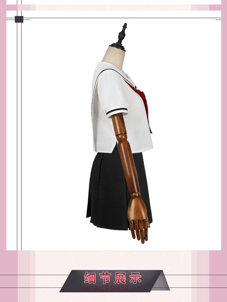 Women Spring Summer Sailor JK Uniform Full Set, Japanese Academy Outfit with Top Pleated Skirt Hat Bow Tie Socks