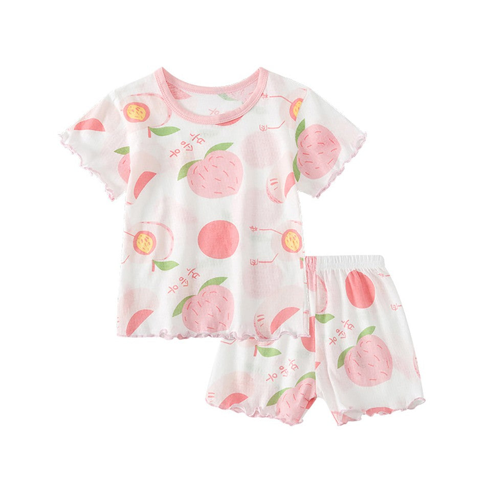 2Pcs 2025 Summer Kids Leopard Print Home Clothes Set Girls' Ice Silk Pajama Sets Baby Short Sleeve Shorts Tops Women' Loungewear