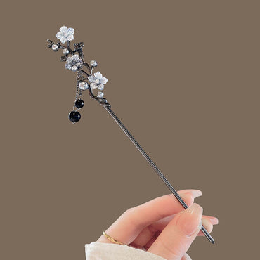 Flower Hairpin Neo-chinese Style Hair Sticks Ink Colored Flower Tassel Hair Stick For Women Elegant Metal Jewelry Hair Accessory