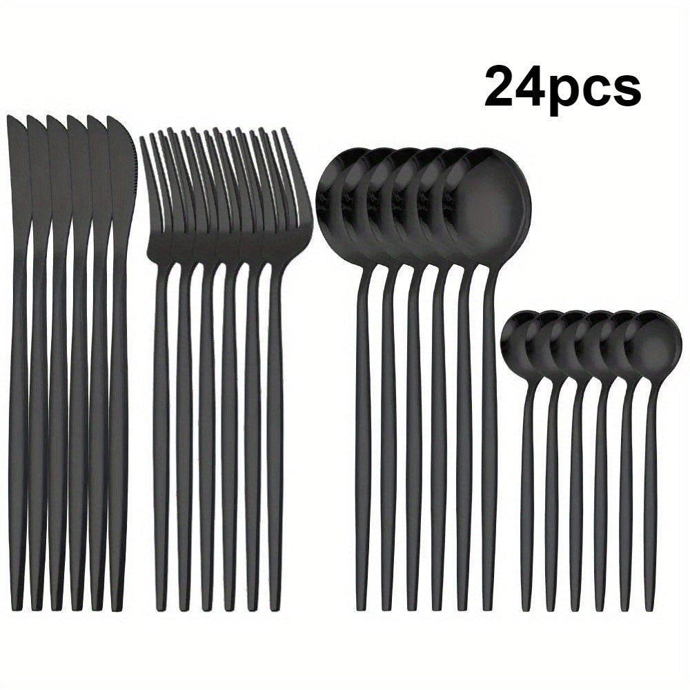 24/48pcs Stainless Steel Cutlery Set Dishwasher Safe Home Kitchen, Parties Holidays  Includes Forks, Knives, Spoons