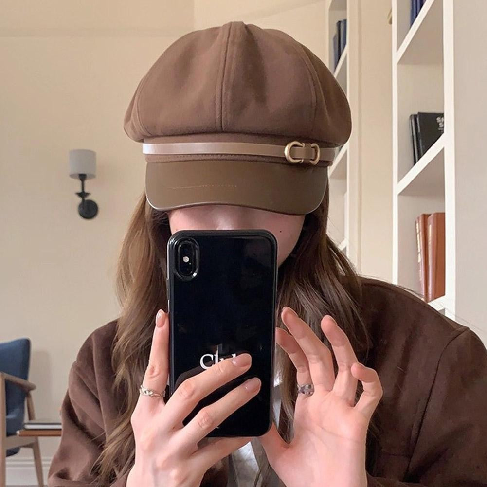 Retro British Style Beret for Women, Versatile Octagonal Newsboy Cap for Big Head Circumference Spring Autumn Hat