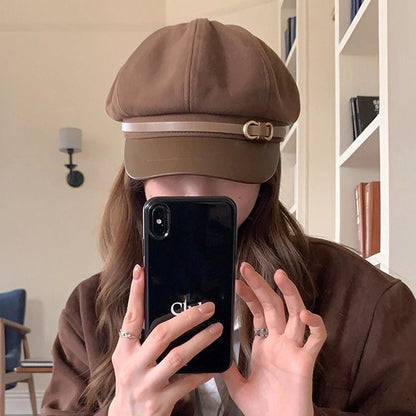 Retro British Style Beret for Women, Versatile Octagonal Newsboy Cap for Big Head Circumference Spring Autumn Hat