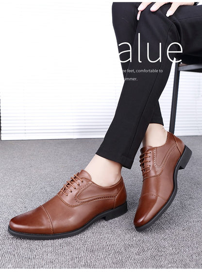 European Style Brown Leather Shoes Man Platform Pointed Toe Men's Dress Shoes Large Size 38-48 Quality Elegant Shoes For Men