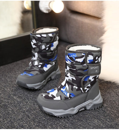 2025 Winter Children Shoes Plush Waterproof Fabric Non-Slip Girl Shoes Rubber Sole Snow Boots Fashion Warm Outdoor Boots
