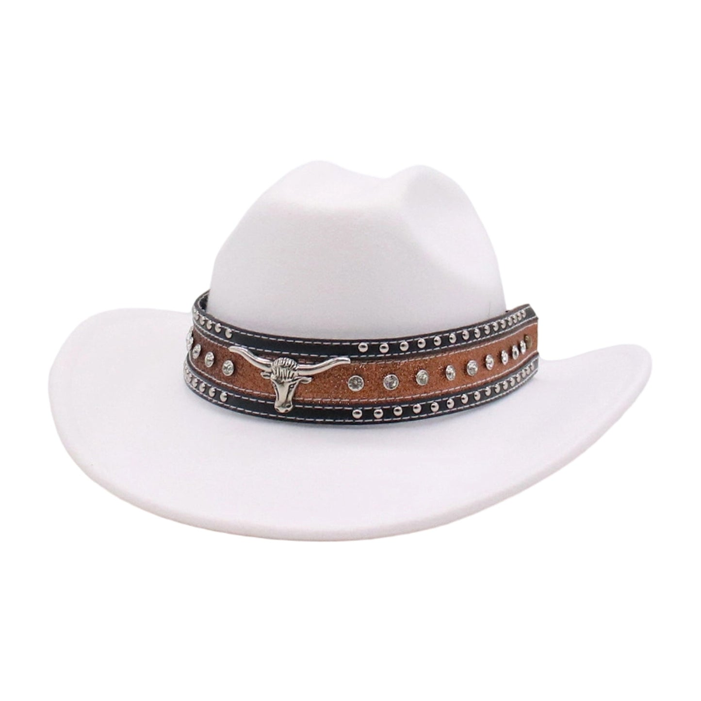 Fashionable Wide Brim Hat with Rhinestone Bull Belt - Trendy Cowgirl Cap for Men and Women Perfect for Outdoor Activities