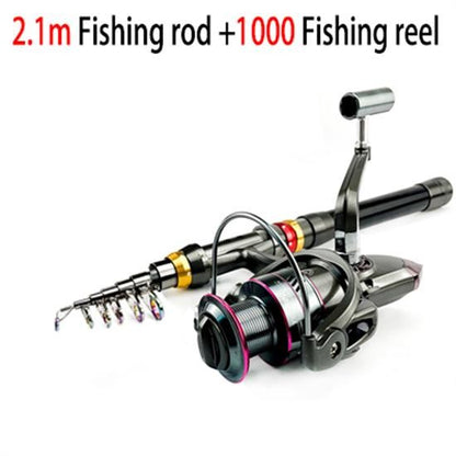 Vara de Pesca e Carretilha de Fibra de Carbono 1.8-3.6m Super Dura Vara de Pesca Telescópica Kit Carretilha de Spinning Resistência Máxima 3-8kg Pesca