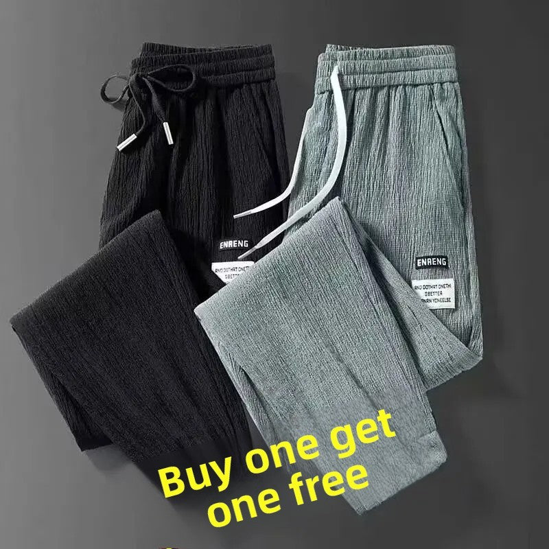 Summer Men's Thin Loose Sports Pants Breathable Casual Sweatpants Comfortable Wide Leg Harlan Nine Points Lightweight Trousers