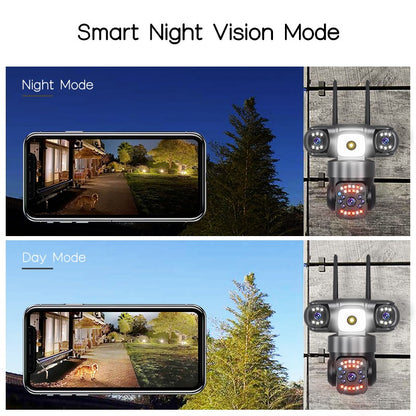 Câmera IP WiFi Externa 15MP 8K Lentes Triplas Telas Triplas Monitor de Vídeo de Segurança Visão Noturna Zoom 10X Câmeras CCTV à Prova d'Água
