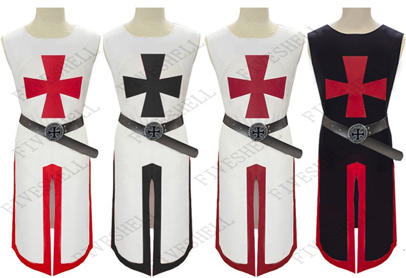 Mens Medieval Crusader Knights Templar Tunic Costumes Renaissance Halloween Surcoat Warrior Black Plague Cloak Cosplay Top