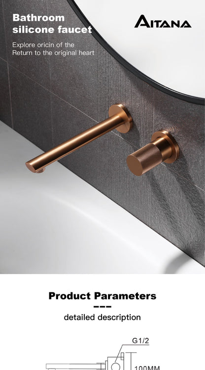 Torneira de banheiro de luxo, preta, de latão, montada na parede, com alavanca única e design moderno de 2 furos para pia de água quente e fria
