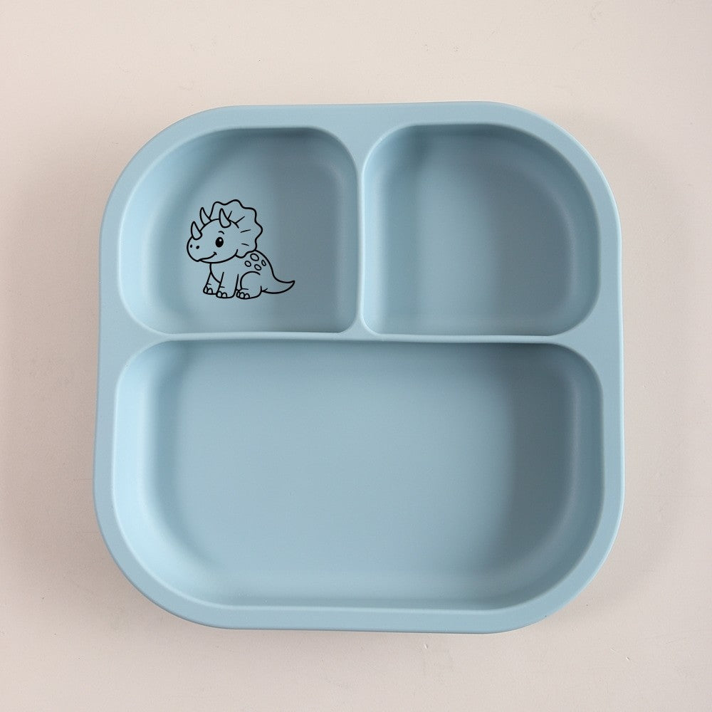 Spill-Proof 3-Section Suction Plate | Custom Name & Fun Cartoon Designs for Toddlers baby silicone square plate