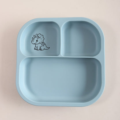 Spill-Proof 3-Section Suction Plate | Custom Name & Fun Cartoon Designs for Toddlers baby silicone square plate
