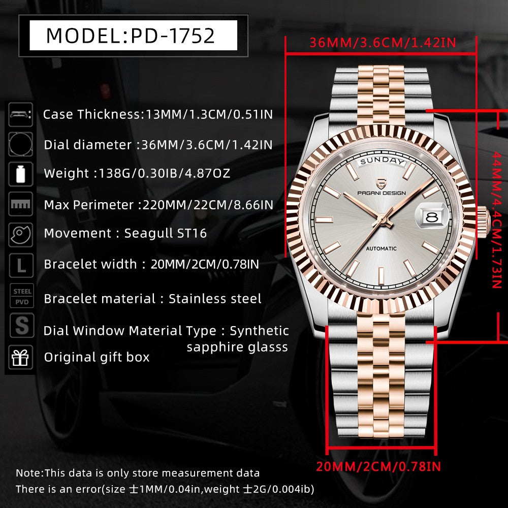 PAGANI DESIGN 2025 New Enamel Dial DD36 Luxury Silver Gold Automatic Watch For Men AR Sapphire crystal Mechanical Wristwatch Men