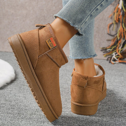 Women's Solid Color Thick Plush Snow Boots Comfortable Warm Flat Ankle Boots Woman Winter Casual Slip On Cotton Shoes Plus Size