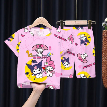 Children's Anime Doraemon Pajamas Set  for Kids Sleepwear Baby Short-sleeve Big Girls and Boys Home Thin Clothes Set Summer