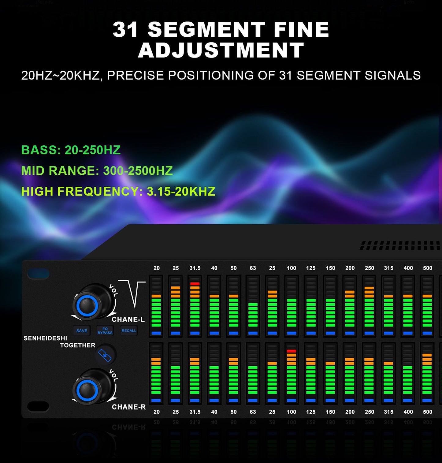 EQ31SUB Digital Equalizer 31 Stage Tuner Professional Stage Performance Noise Reduction Audio Processing