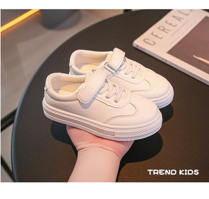 Children Casual Shoes White Pu Leather Plain Design School Kids Sneakers Unisex All-match 26-36 Four Seasons Boys Girls Shoes