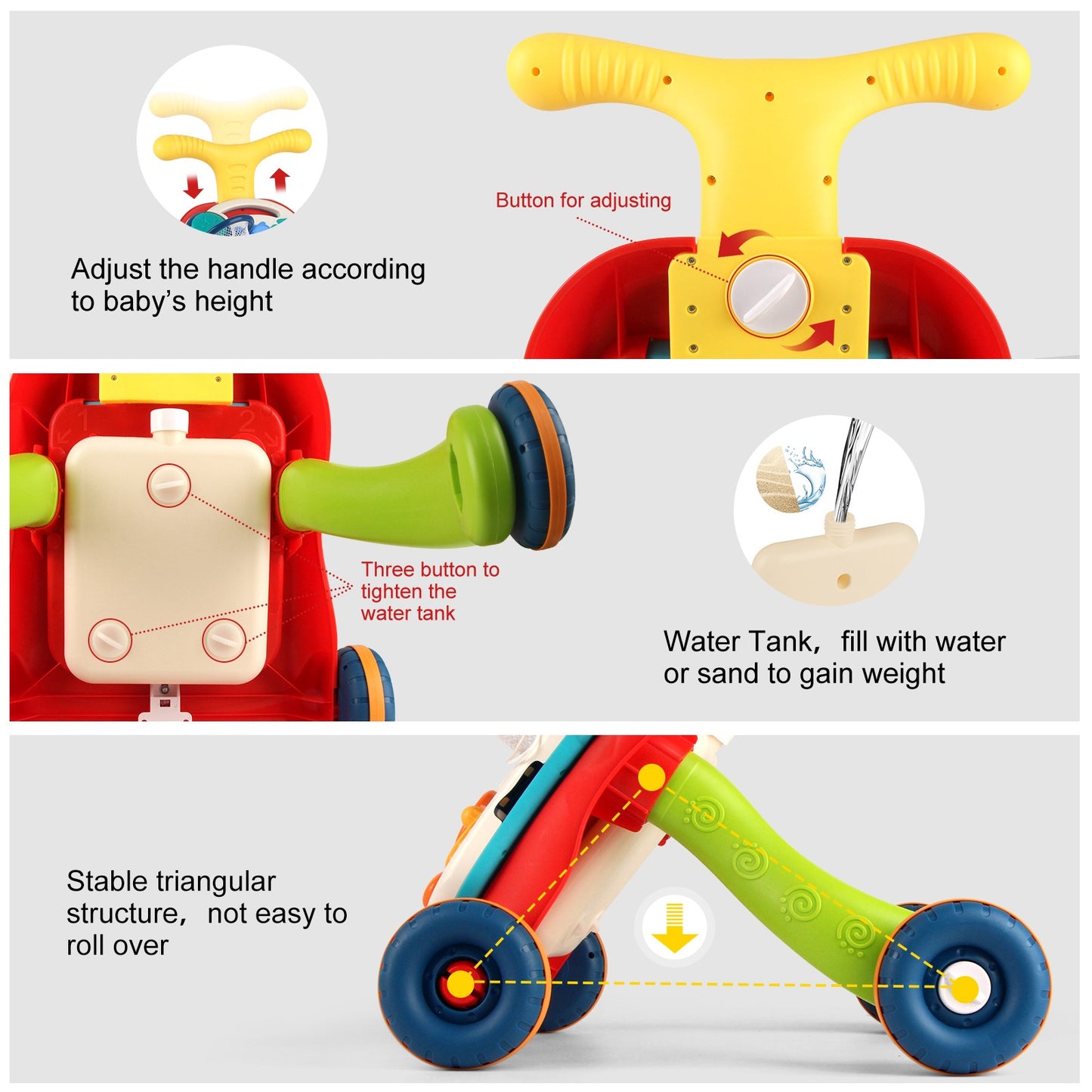 Baby Cartoon Push Walker Toy with Music Drawing Board Multifunction Activity Learning Walk Toddler Walker for 6-15 Months Infant