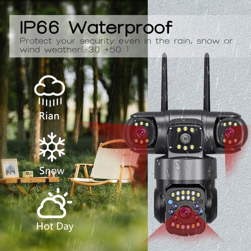 Câmera IP WiFi Externa 15MP 8K Lentes Triplas Telas Triplas Monitor de Vídeo de Segurança Visão Noturna Zoom 10X Câmeras CCTV à Prova d'Água