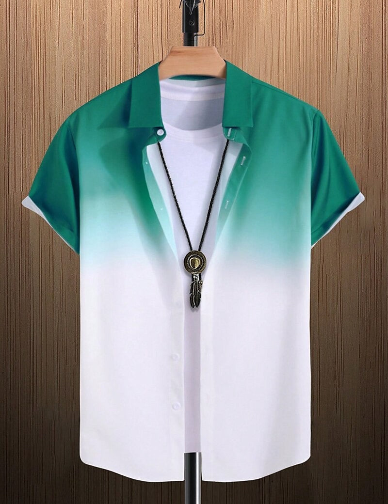 New Simple Gradient Hawaiian short-sleeved Top Casual Beach Buttoned Lapel short-sleeved Shirt Comfortable men's Shirt