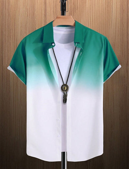 New Simple Gradient Hawaiian short-sleeved Top Casual Beach Buttoned Lapel short-sleeved Shirt Comfortable men's Shirt