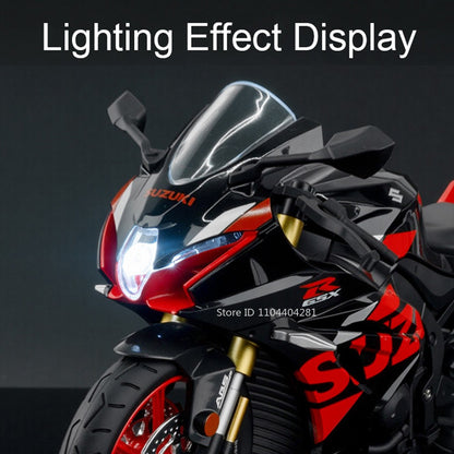 1:12 Suzuki GSX1000R R1250GS Liga Diecast Brinquedos Modelos de Motocicletas Carro com Luz Absorção de Choque Miniatura Moto Meninos Presentes