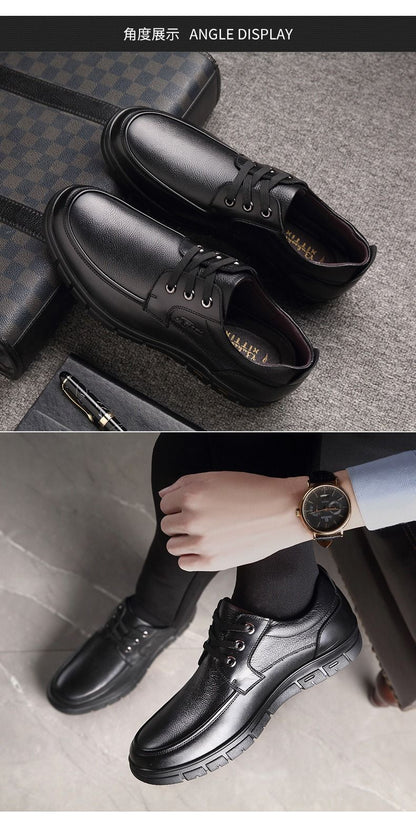 Hot Sale Men Genuine Leather Casual Shoes Soft Sole Lace-up Luxury Brand Middle-aged Old Man Dad Lightweight Loafers Shoes