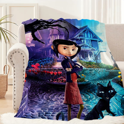 Cartoon C-Coraline Movie Blanket Plush Nap Sofa rug for Living Room Warm Office Bedroom Birthday Home Travel Kid Gifts