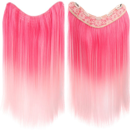 Extensões de Cabelo Sintético em V de uma Peça com 4 Clips Cabelo Liso Longo Peruca Cor 50CM Cabelo Falso Natural