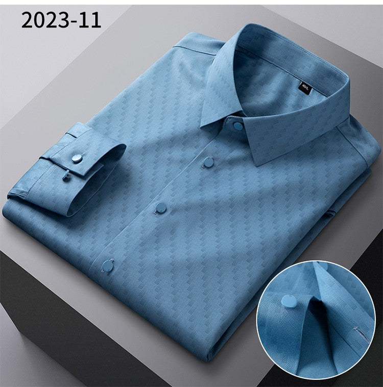 New in shirt elastic plaid casual long sleeve shirts for men slim fit formal shirt fashion easy-care elegants business clothes