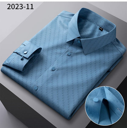 New in shirt elastic plaid casual long sleeve shirts for men slim fit formal shirt fashion easy-care elegants business clothes