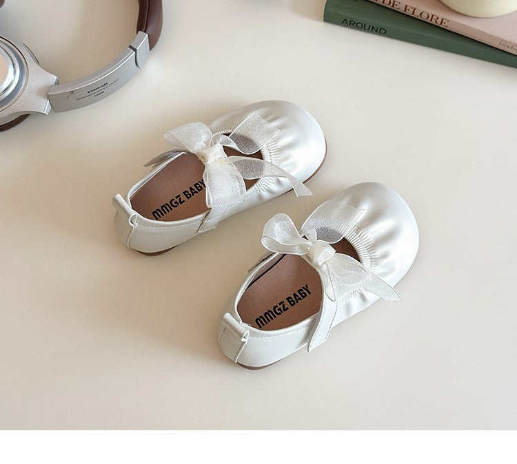 Baby Girl Princess Shoes Shine Surface Korean Style Lace Bow Casual Flats Non-Slip Toddler Kid Wedding Party Adorable Baby Shoes