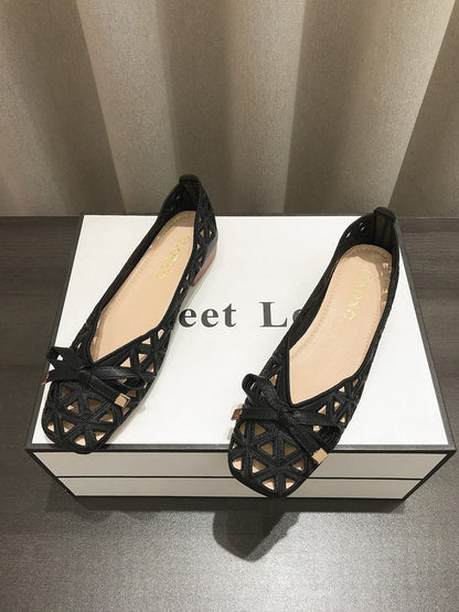 2025 New Fashion Women's Sweet Bow Mesh Flats - Hollow Out Grid Pointed