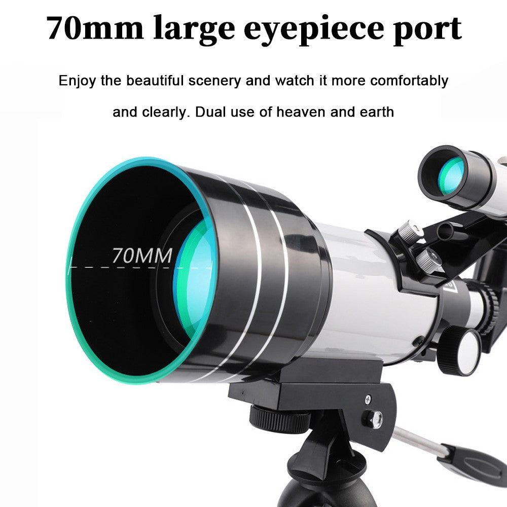 Telescópio Astronômico 150X, Refrator de Abertura de 70mm, Telescópio Portátil de Viagem com Adaptador de Celular e Controle Remoto Sem Fio