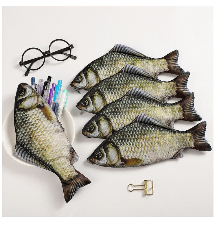 1pc Creative and Quirky Gift Simulated Fish Pen Bag Simulated Crucian Carp Stationery Bag