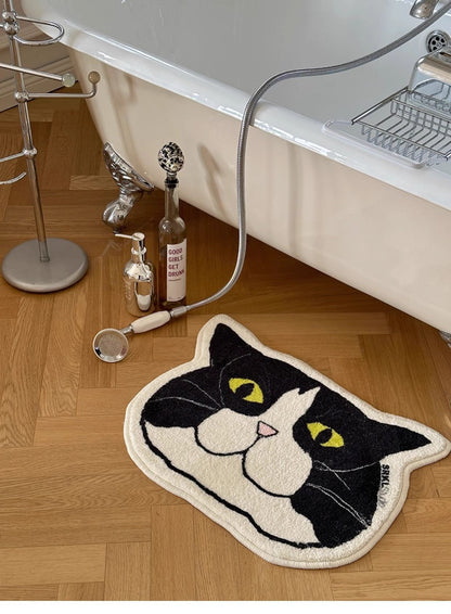 VIKAMA Cartoon Big Head Cat Floor Mats Waterproof Anti-Fouling Entrance Sofa Living Room Bedroom Home Decoration Carpet