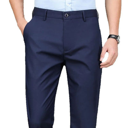 Calça Masculina Elástica Preta Lisa Casual Inteligente Calças Masculinas de Escritório de Secagem Rápida Calças de Terno Nova Primavera Outono Calças Coreanas Retas