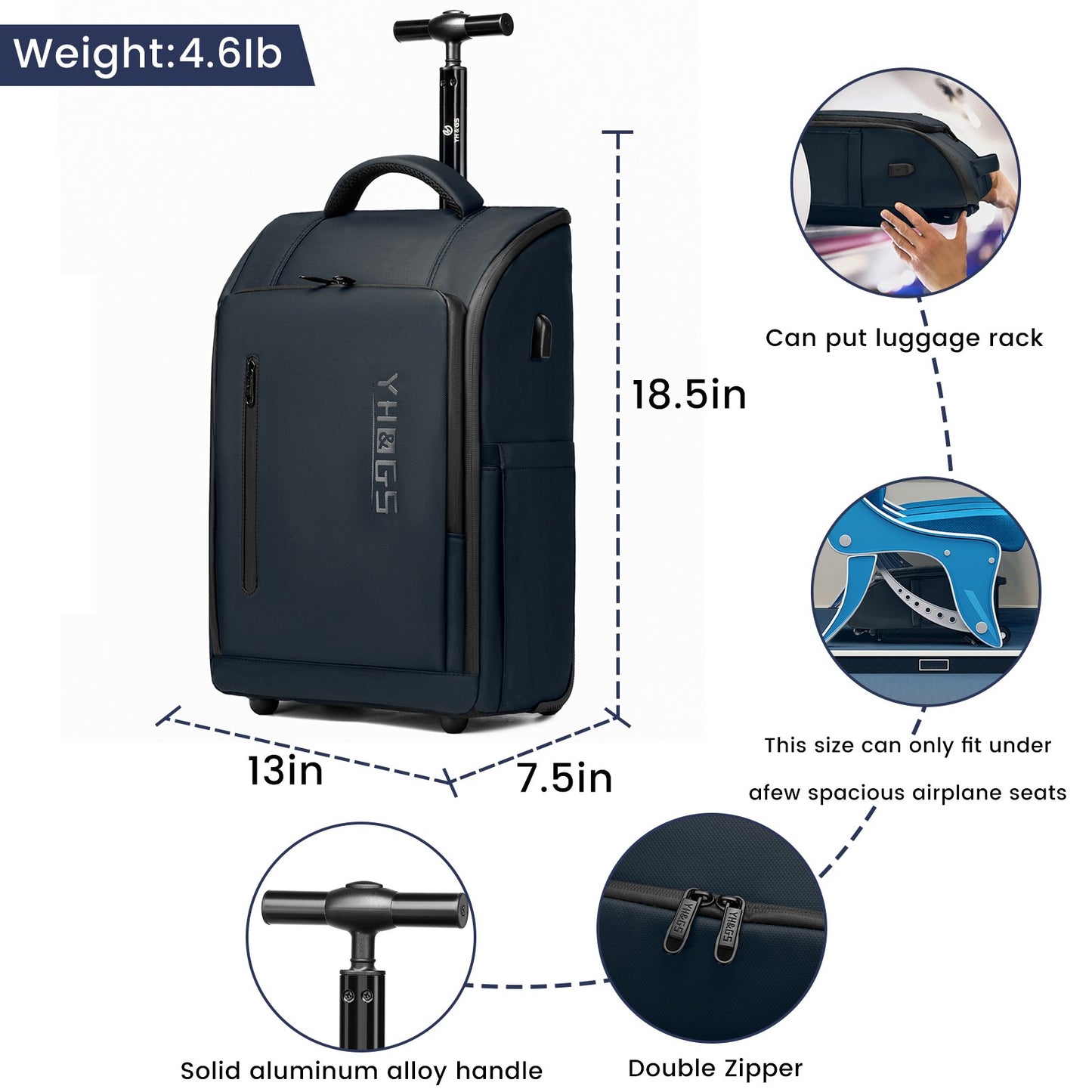 Mochila de Rodinhas Executiva com Rodas Mala de Bordo Impermeável para Viagem de Negócios Mochila para Laptop Malas de Bordo de 18 Polegadas