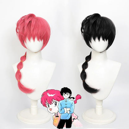 Ranma 12 Saotome Ranma Cos Peruca Trança Lanterna Cabelo Preto Vermelho Top, Peruca Sintética de Cosplay do Protagonista Ranma de Quadrinhos Saotome