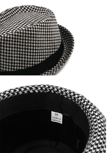 Primavera Verão Novo Chapéu Xadrez Vintage Masculino Chapéu de Lã para Homens de Meia-Idade e Idosos Chapéu de Cavalheiro Chapéu de Jazz