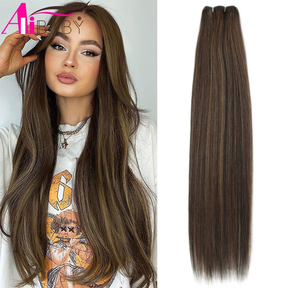 Alibaby Extensões de Cabelo Liso Ombré Tecelagem 26 Polegadas Cabelo Sintético Liso Longo Pacotes Cheios até as Pontas 150g